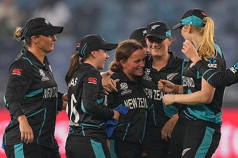 Women's T20 WC 2024 Final: New Zealand's Eden Carson celebrates the wicket of South Africa's Marizanne Kapp