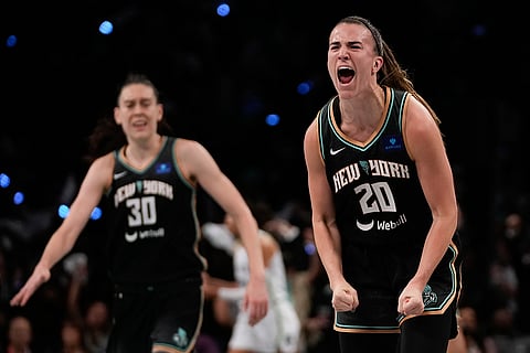 WNBA Finals: New York Liberty guard Sabrina Ionescu (20) reacts after scoring against the Minnesota Lynx