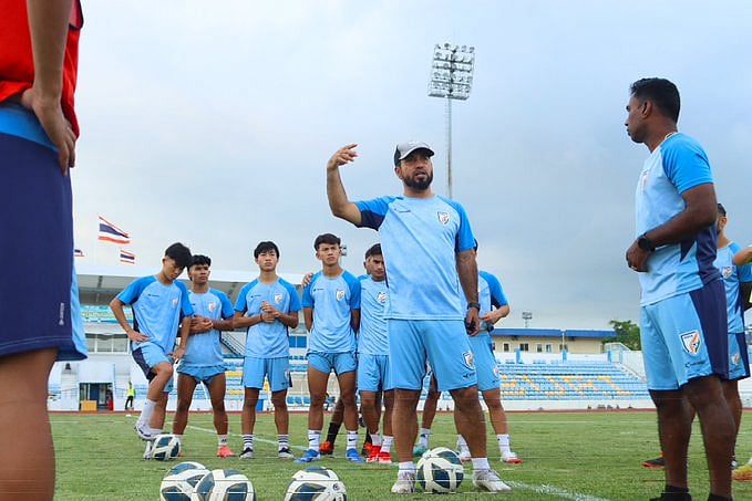 X/IndianFootball : Indian U-17 team practicing in Thailand ahead of the AFC U17 Asian Cup qualification tournament.