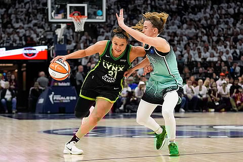 WNBA Finals: Minnesota Lynx guard Kayla McBride (21) drives to the basket