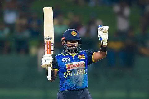 SL Vs WI, 1st ODI: Sri Lanka's Captain Charith Asalanka celebrates his fifty