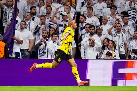 Champions League 2024-25: Dortmund's Donyell Malen celebrates after scoring the opening goal