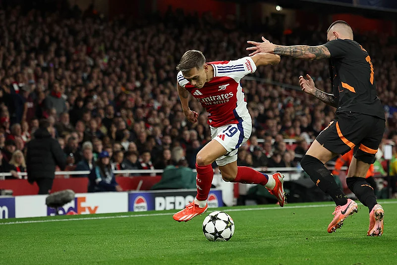 2024-25 UEFA Champions League soccer Arsenal vs Shakhtar Donetsk Photo gallery_Leandro Trossard