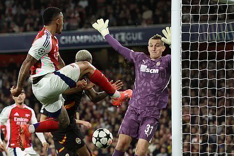 Champions League 2024-25: Arsenal's Gabriel Jesus, front left, kicks the ball