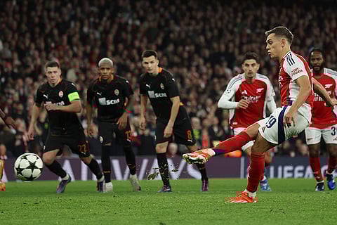 Champions League 2024-25: Arsenal's Leandro Trossard misses a penalty