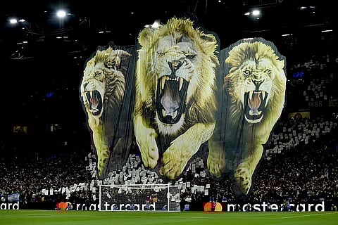 Champions League 2024-25: Fans unveil a giant banner prior to the Aston Villa Vs Bologna match