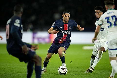 Champions League 2024-25: PSG's Achraf Hakimi dribbles against PSV Eindhoven