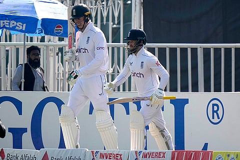 Pakistan vs England 3rd Test: England's Zak Crawley, left, and Ben Duckett enter in the ground