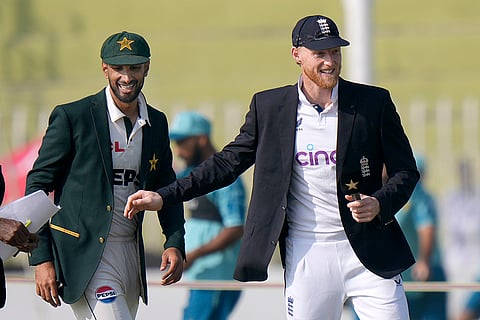 Pakistan vs England 3rd Test: England's skipper Ben Stokes, right, and his Pakistani counterpart Shan Masood