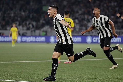 Copa Libertadores, SF 1st Leg: Jefferson Savarino of Brazil's Botafogo celebrates scoring his side's third goal