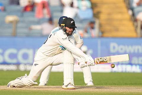 India Vs New Zealand 2nd Test: New Zealand's Tom Blundell plays a shot during the day two