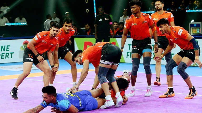 Action from the Bengal Warriorz vs U Mumba, Pro Kabaddi League season 11 match in Hyderabad. - Special Arrangement