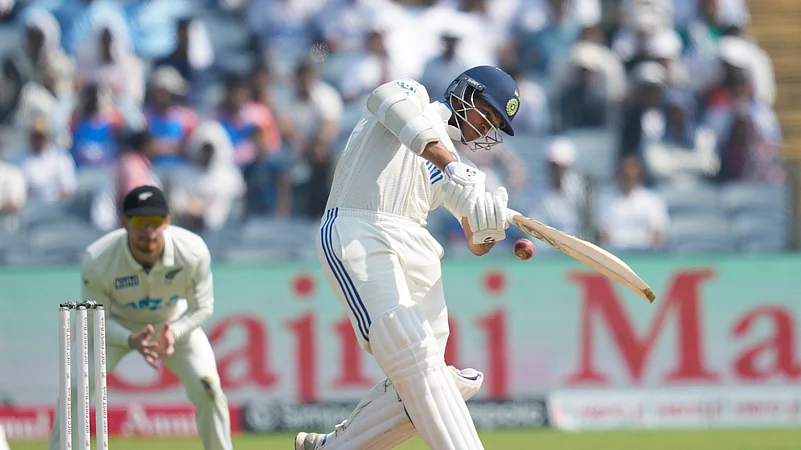 Indias Yashasvi Jaiswal plays a shot during day three of the 2nd Test. AP Photo