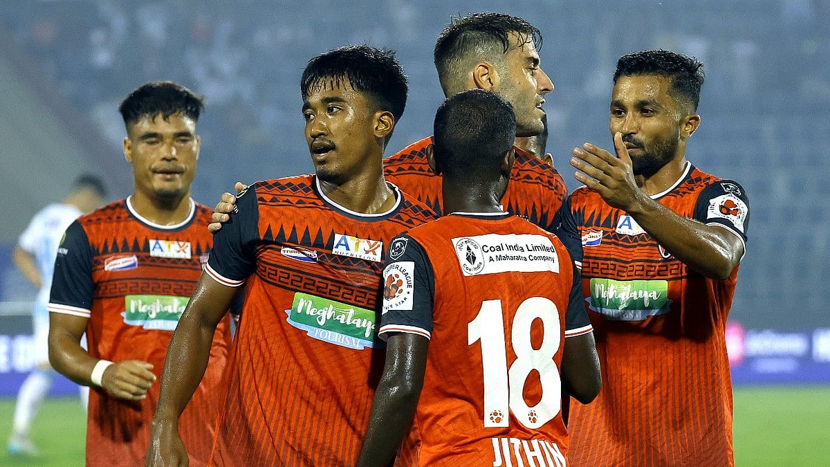 NorthEast United : NorthEast United players celebrating the goal.
