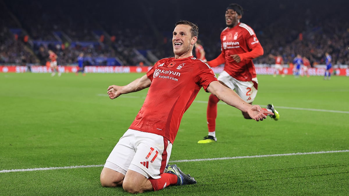 Chris Wood scored twice in Nottingham Forest's win over Leicester