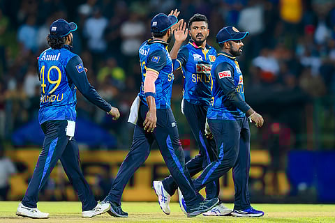 Sri Lanka and West Indies 3rd ODI: Sri Lanka's Dilshan Madushanka celebrates the wicket of West Indies' Captain Shai Hope