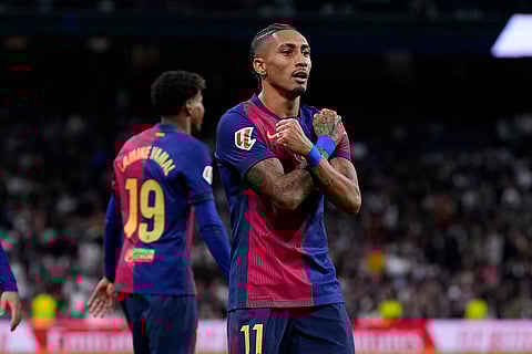 La Liga 2024-25: Barcelona's Raphinha celebrates after scoring his side's fourth goal