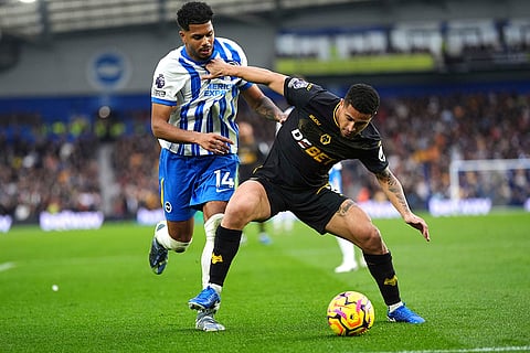 EPL 2024-25: Brighton's Georginio Rutter, left and Wolverhampton Wanderers' Joao Gomes vie for the ball