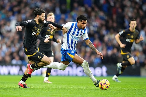 EPL 2024-25: Brighton's Georginio Rutter, right and Wolverhampton Wanderers' Rayan Ait-Nouri vie for the ball