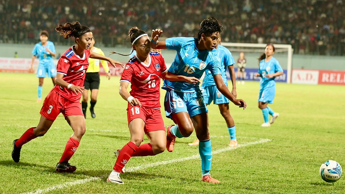 Action from the SAFF Women's Championship semi-final between India and Nepal in Kathmandu. - X/Indian Football Team