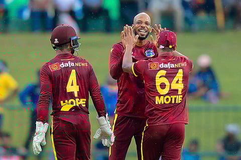 Sri Lanka and West Indies 3rd ODI: West Indies' Roston Chase celebrates the wicket of Sri Lanka's Avishka Fernando