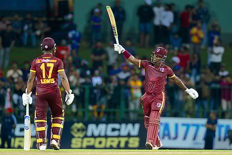 Sri Lanka and West Indies 3rd ODI: West Indies' Sherfane Rutherford celebrates his fifty runs
