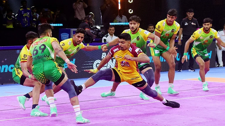 Action from the Pro Kabaddi League season 11 game between Haryana Steelers and Patna Pirates in Hyderabad. - Special Arrangement