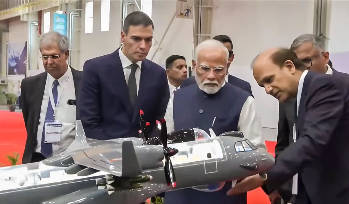 PTI : 
PM Modi and Spanish PM Pedro Sanchez in Vadodara