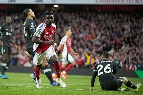 Premier League 2024-25: Arsenal's Bukayo Saka celebrates after scoring his side's opening goal