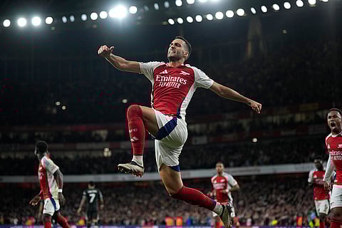 Premier League 2024-25: Arsenal's Mikel Merino celebrates after scoring his side's second goal