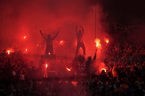 Ligue 1 Soccer 2024-25: Marseille's supporters during match against PSG