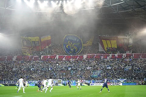 Ligue 1 Soccer 2024-25: Marseille soccer supporters display banners