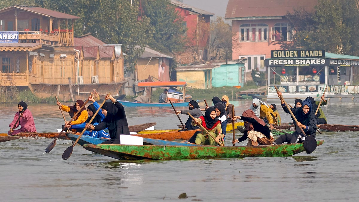 PTI : Women compete in a boat race at the Dal Lake, in Srinagar, Sunday, Oct. 27, 2024