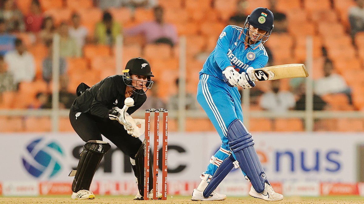 Smriti Mandhana in action at India Women Vs New Zealand Women 3rd ODI match at Narendra Modi Stadium in Ahmedabad. - X | BCCI Women 