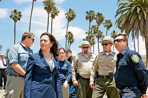 Under Scrutiny: Kamala Harris tours the clean-up efforts at Refugio State Beach affected by an oil spill in June 2015