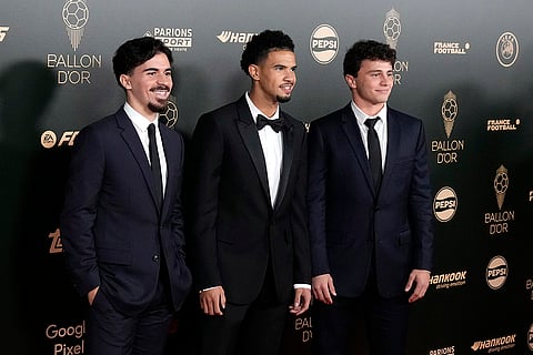 Ballon d' Or Awards: PSG's players Vitinha, Warren Zaire Emery and Joao Neves arrive for the award ceremony