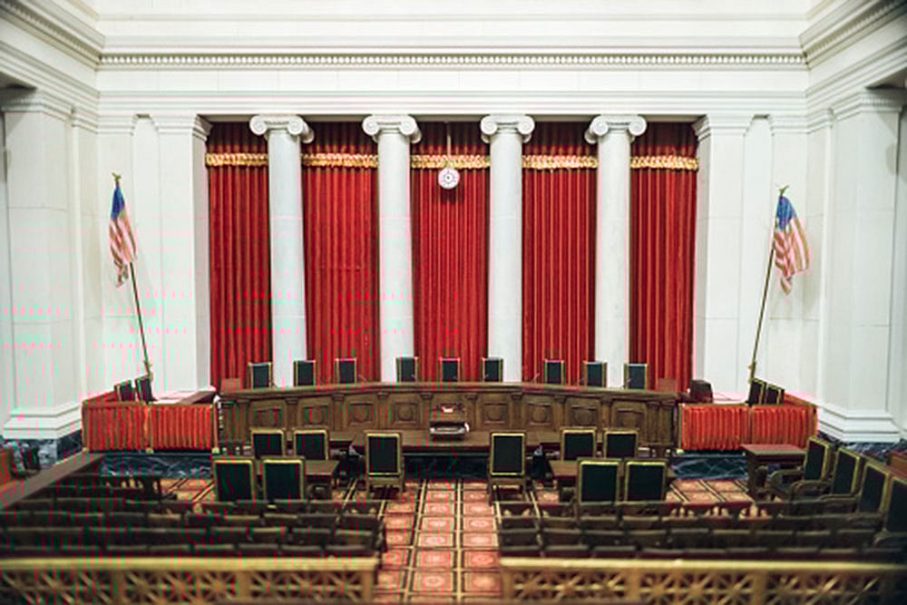 Interior of US Supreme Court in Washington DC.