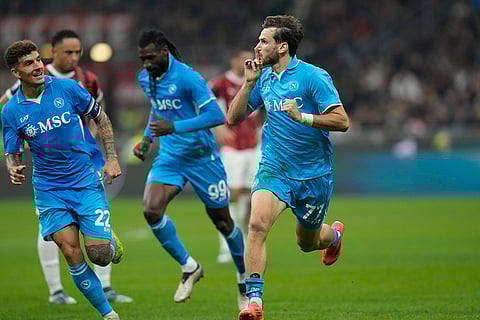 Serie A 2024-25: Napoli's Khvicha Kvaratskhelia celebrates after scoring a goal