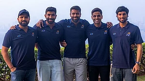 File : Jasprit Bumrah, Rohit Sharma, Suryakumar Yadav, Hardik Pandya and Tilak Varma of Mumbai Indians.
