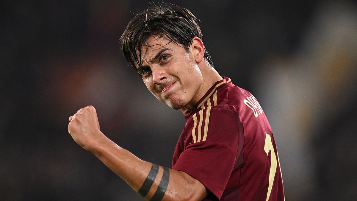 Paulo Dybala of Roma celebrates his goal - null
