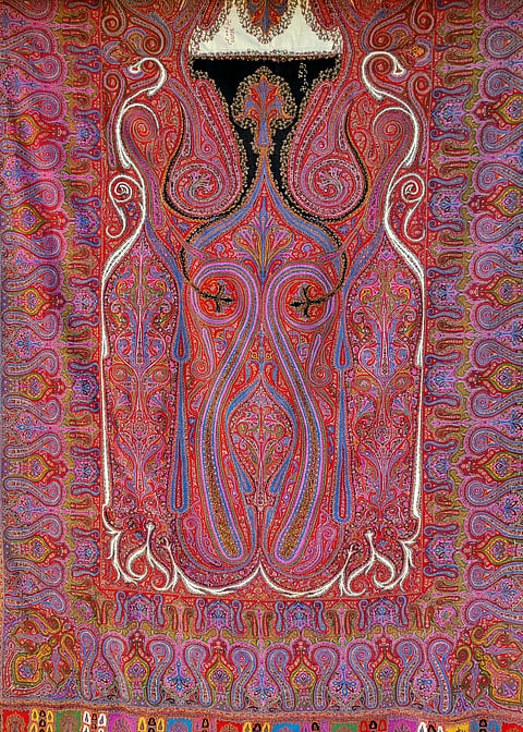 A fine example of a Kani shawl from the Dogra period. Notice the brilliance of the natural dyes that haven't faded after nearly two centuries. Circa 1850s.