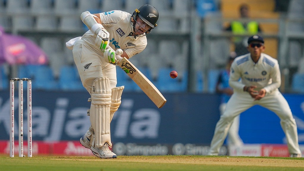 AP : New Zealand's captain Tom Latham bats during the first day of the third cricket Test match.