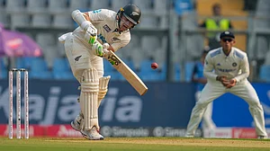 AP : New Zealand's captain Tom Latham bats during the first day of the third cricket Test match.