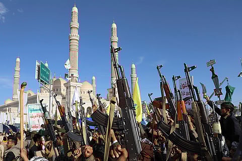 Houthi supporters during an Anti- U.S and Israel rally in Sanaa
