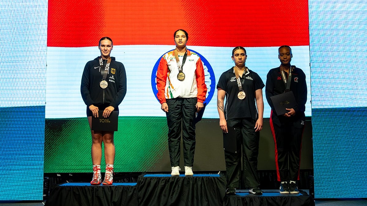 X/Boxing Federation : India's Krisha Verma stands atop the podium after winning the 75kg gold at the Under-19 World Boxing Championships in Colorado.