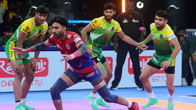Action from the Pro Kabaddi League season 11 match between UP Yoddhas and Patna Pirates. - Special Arrangement
