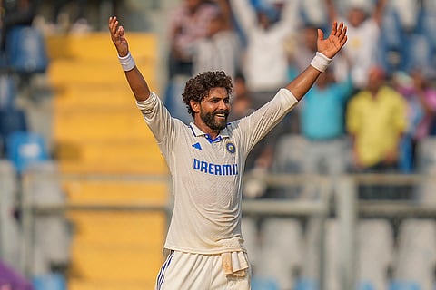 India vs New Zealand 3rd Test: India's Ravindra Jadeja celebrates the dismissal of New Zealand's Daryl Mitchell