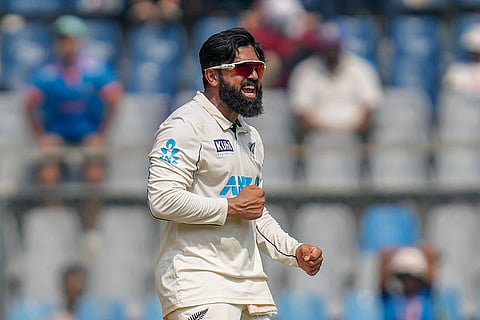India vs New Zealand 3rd Test: New Zealand's Aijaz Patel celebrates the dismissal of India's Ravichandran Ashwin