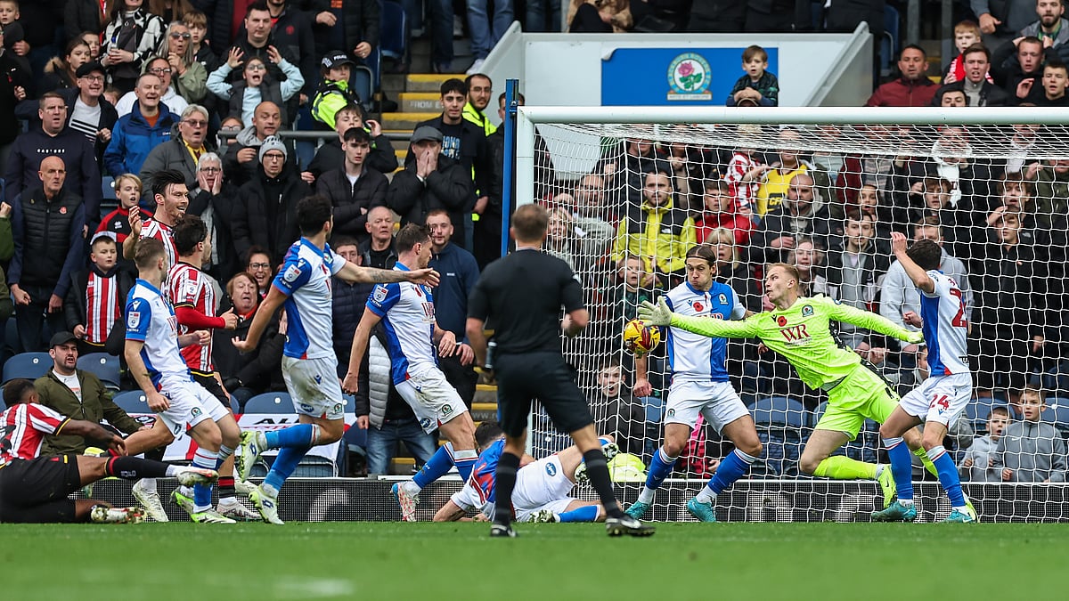 Tyrese Campbell scores Sheffield United's second goal at Ewood Park