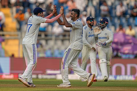 India vs New Zealand 3rd Test: India's Ravichandran Ashwin, second right, celebrates with teammates after the dismissal of New Zealand's Will Young